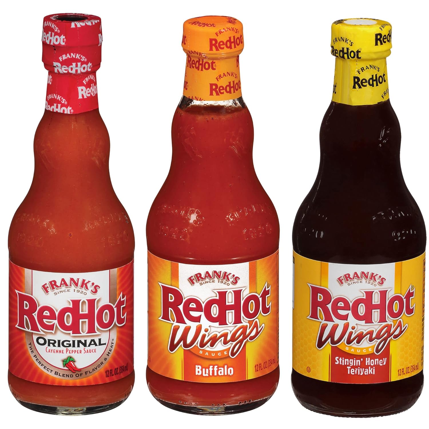 Frank's RedHot Hot Sauce Variety Pack (Original, Buffalo, and Stingin' Honey Teriyaki), 3 count