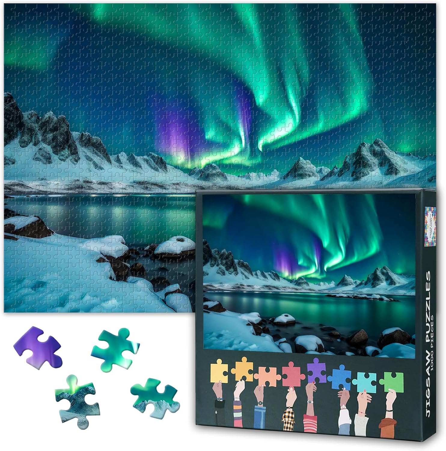 Aurora Polar Lights 1000-Piece Puzzle - 50x70cm Mindfulness Northern Lights Art, Intricate Details for Mindful Evening Activity, Premium Wooden UK Design