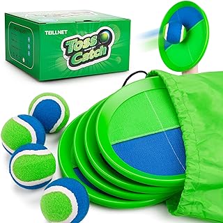 Toss and Catch Ball Set Beach Toys Outdoor Games Yard Games for Kids Ages 3-12 Upgraded Version Paddle Catch Toy Games for Kids/Family Boys and Girls Gifts(4 Rackets, 4 Balls, 1 Bag)