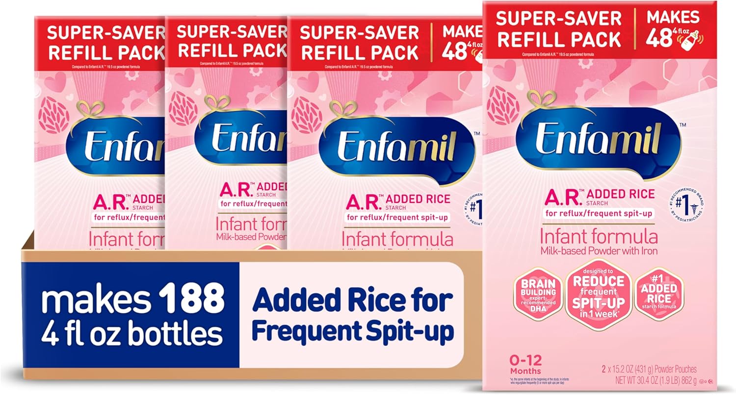 Enfamil A.R. Baby Formula, Added Rice Starch Formula to Reduce Reflux & Spit-Up, DHA for Brain Development, Probiotics to Support Digestive & Immune Health, Baby Milk, 30.4 Oz Box, 4 Count