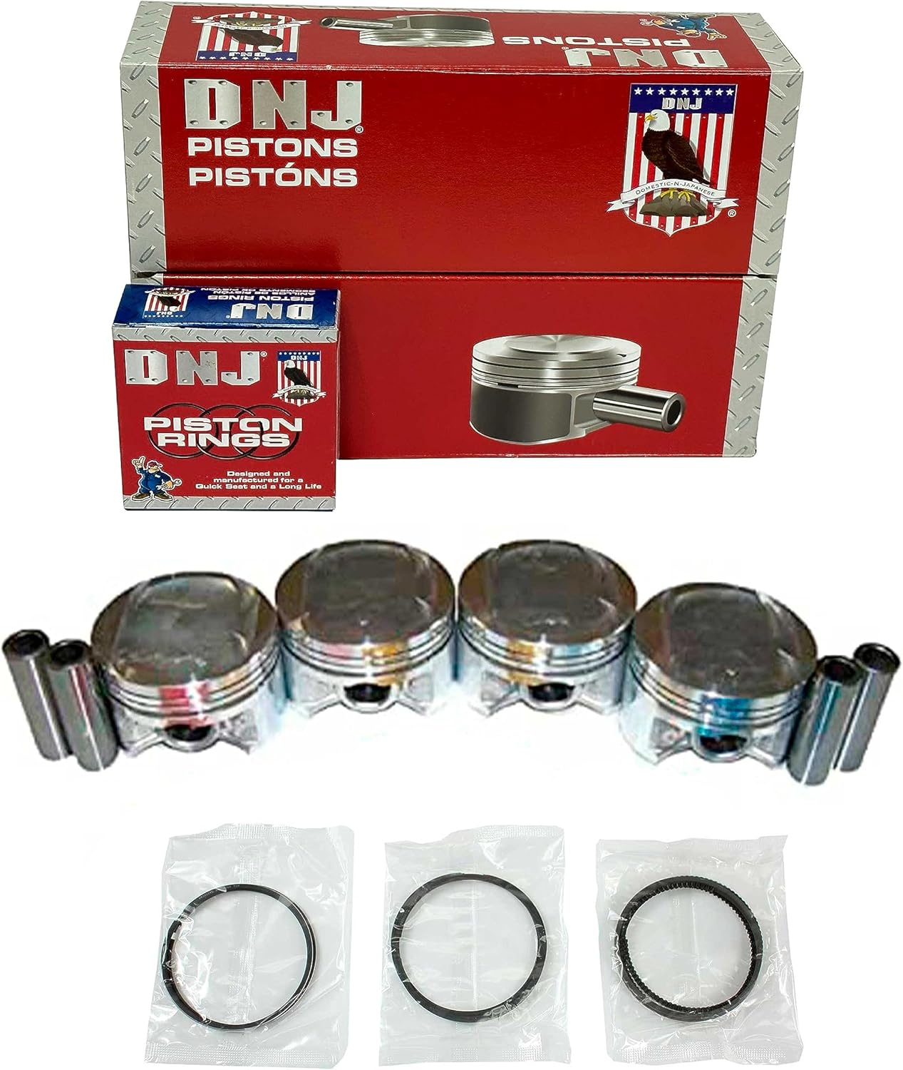 DNJ PRK297 Piston and Ring Kit For 1996-2000 Honda Civic Civic del Sol 1.6L L4 SOHC 16V Naturally Aspirated D16Y5,D16Y8