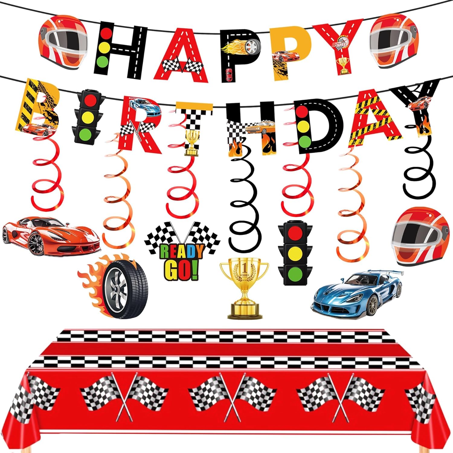 Race Car Party Decorations Race Car Happy Birthday Banner Race Car Theme Tablecloth for Baby Shower Race Car Birthday Party Supplies (Race Car)