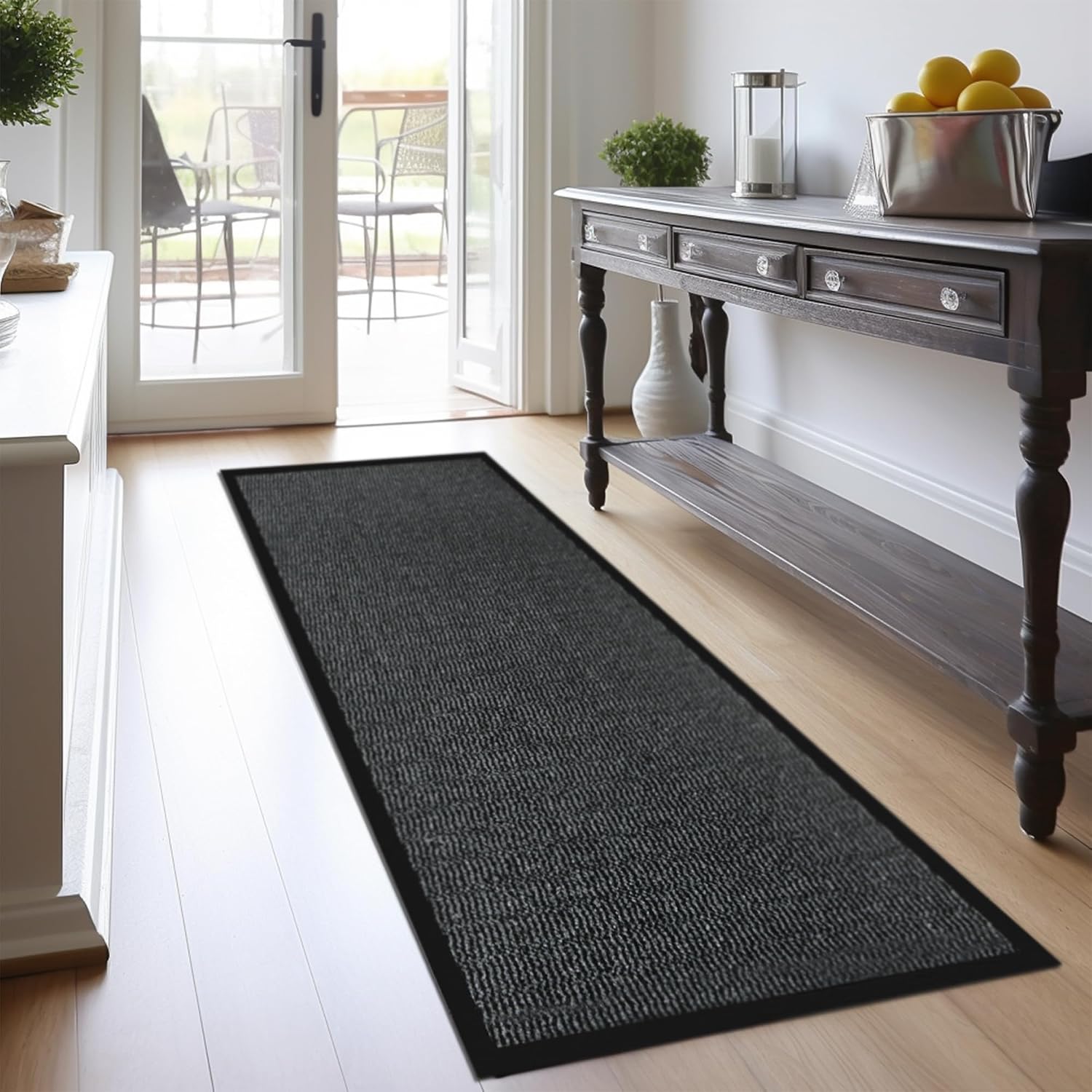 Homatz Hallway Runner Rug Heavy Duty Non-Slip Rubber Back, Grey 60x120cm Long Carpet Runner - Dirt Trapper, Water Absorbent Runner Mat, Washable Rugs, Carpet for Hallway Kitchen Living Room