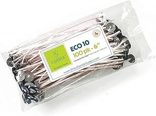 ECO 10 Wicks for Candle Making, 6 inch Pre-Waxed Wicks for Soy Candles with Base 100pk