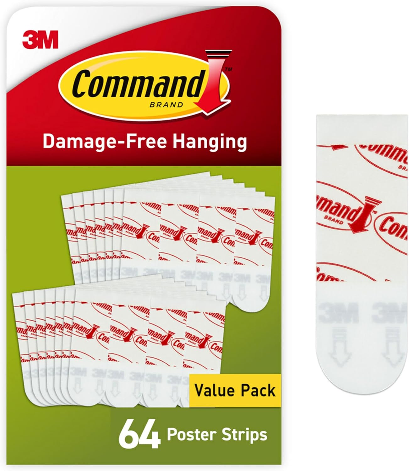 Command Poster Strips, 64 Command Strips Damage-Free Hanging Poster Hangers, No Tools Great for Christmas Decorations, White Adhesive