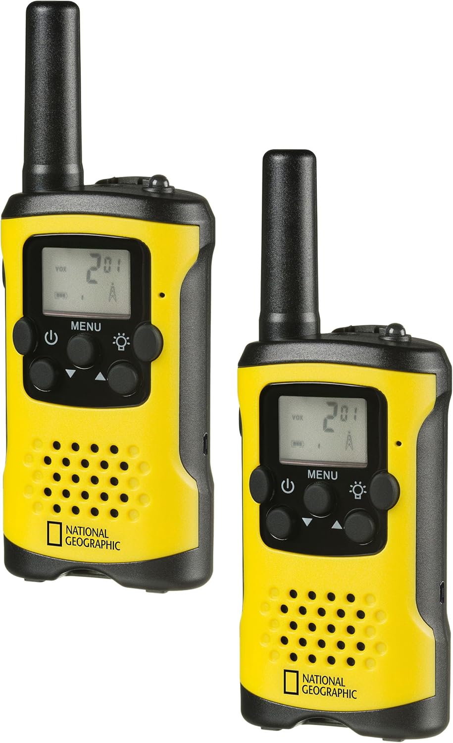 National Geographic Walkie-Talkie 9111450 Set of 2 Compact Radios with Very Long Range up to 6 km Hands-Free Function and Integrated Torch Black/Yellow