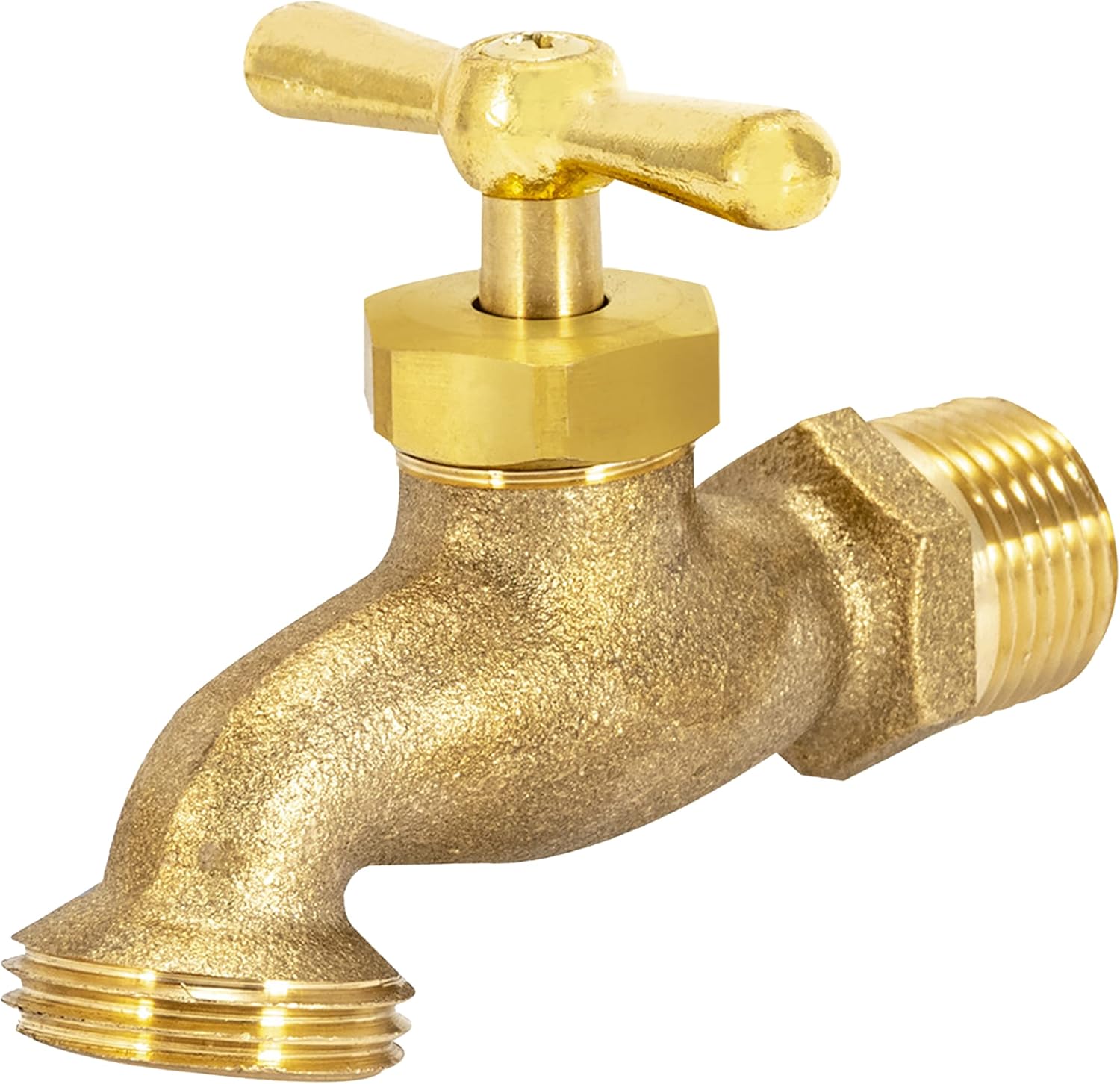 Eastman Irrigation Hose Bibb, 1/2 Inch MIP x 1/2 Inch MHT Outdoor Spigot, Brass Garden Valve, 20181