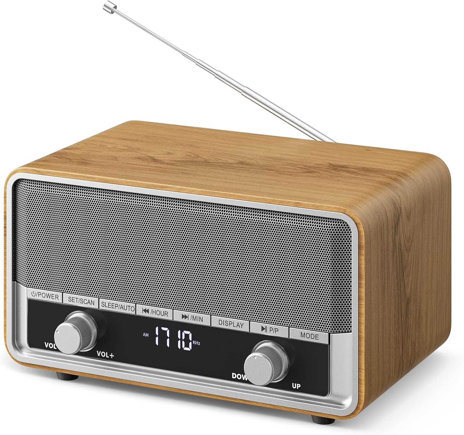 AM FM Radio Plug in Wall Digital Clock Radio for Bedroom with LCD Display/40 Presets Retro Bluetooth Speaker for Office,Great Gift Wood