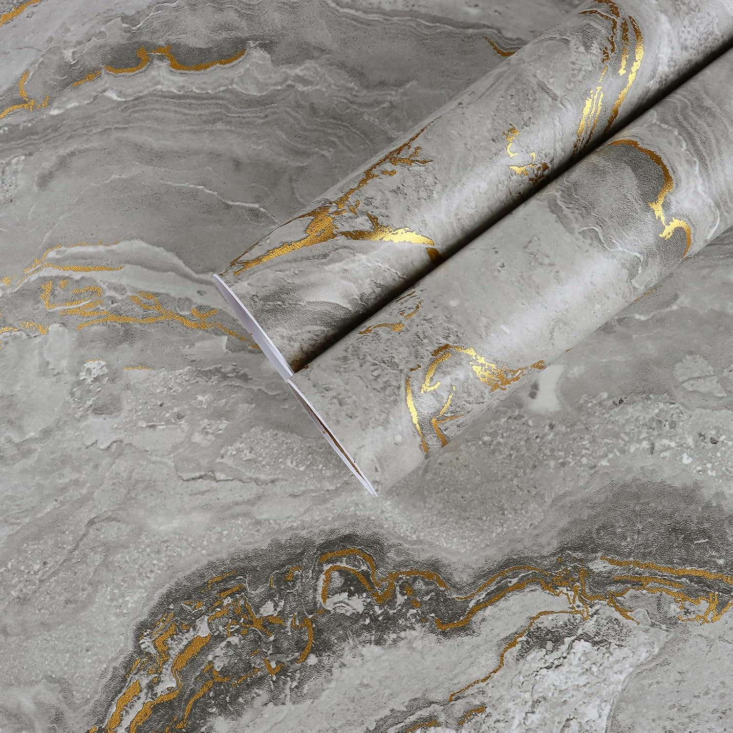 CHIHUT 17.7”x100” Gold Grey Matte Marble Contact Paper Peel and Stick for Countertops Waterproof Self Adhesive Vinyl Countertop Wrap Removable Renter Friendly Marble Wallpaper for Kitchen Bathroom