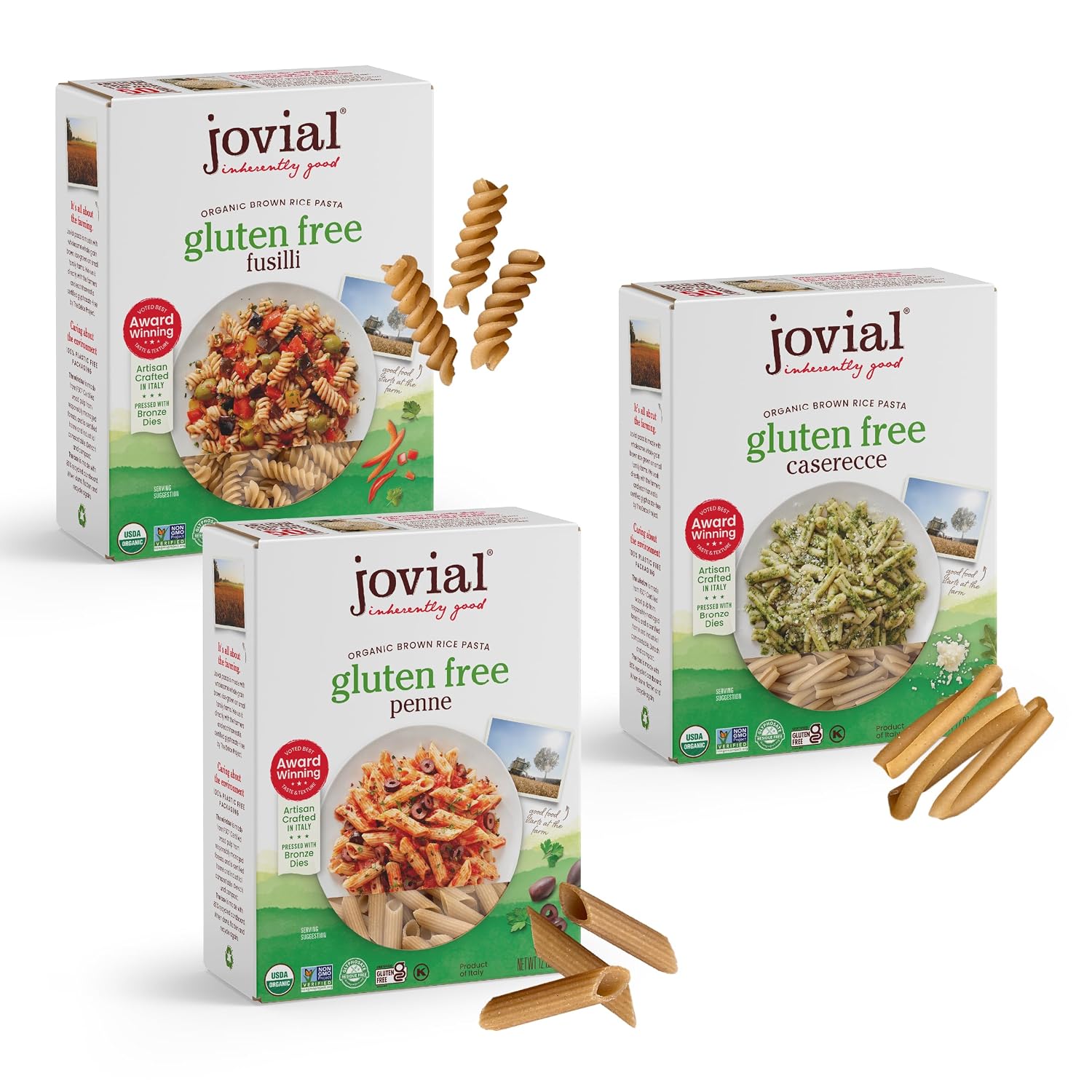 Jovial Whole Grain Brown Rice Pasta Variety Pack, Dairy Free, 12 Oz, 3 Pack