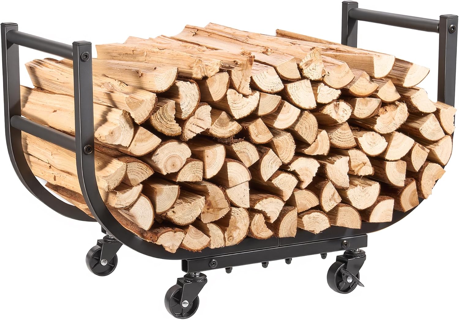 Rolling Firewood Rack with Wheels, 24 Inch Heavy-Duty Indoor Outdoor Log Holder, Wood Storage for Fireplace & Patio, Waterproof & Rustproof