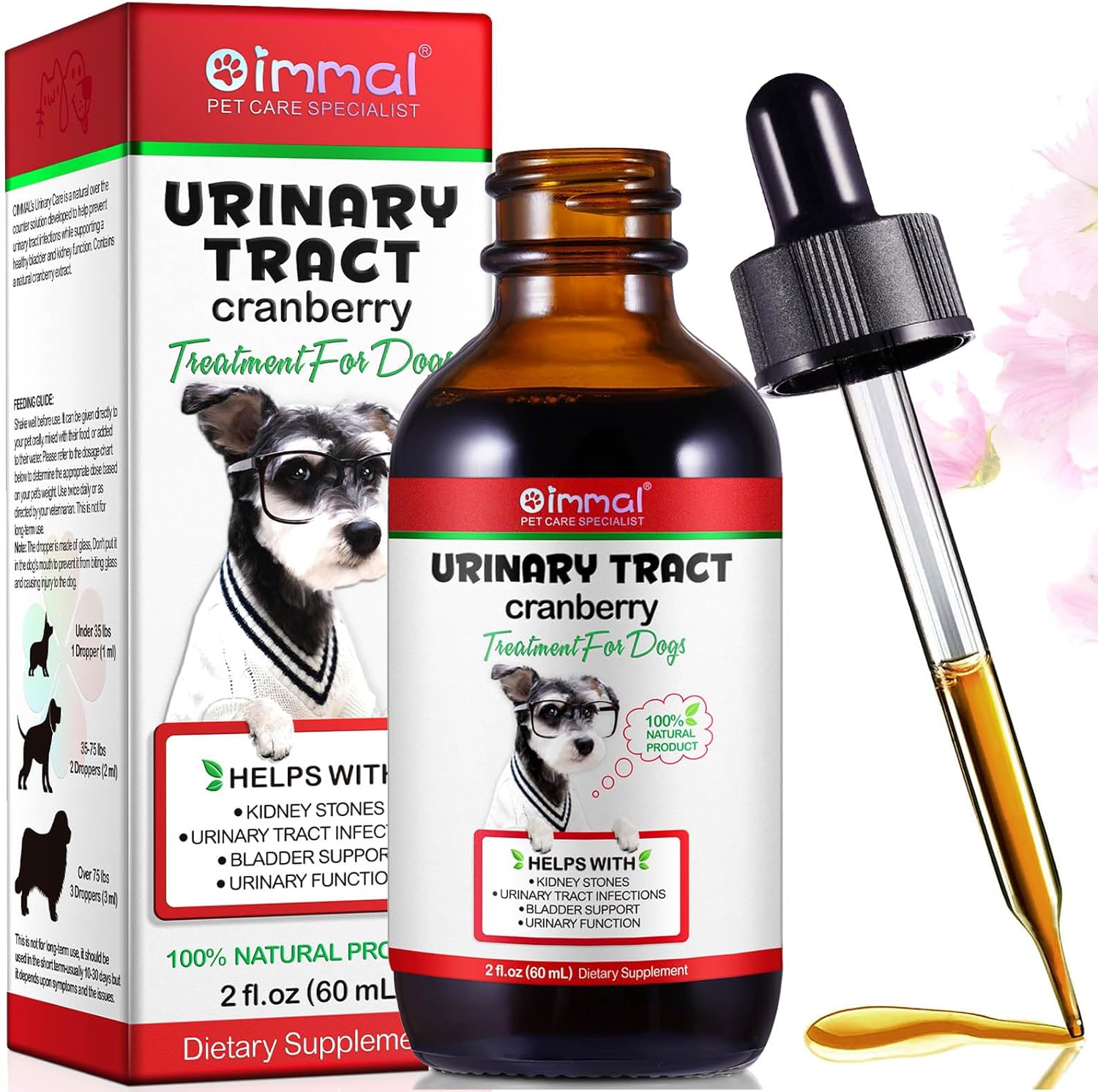 Urinary Tract Infection Treatment for Dogs, Dog Urinary Tract Support Drops, Natural UTI Treatment Supplement, Support Healthy Bladder & Kidney with Cranberries