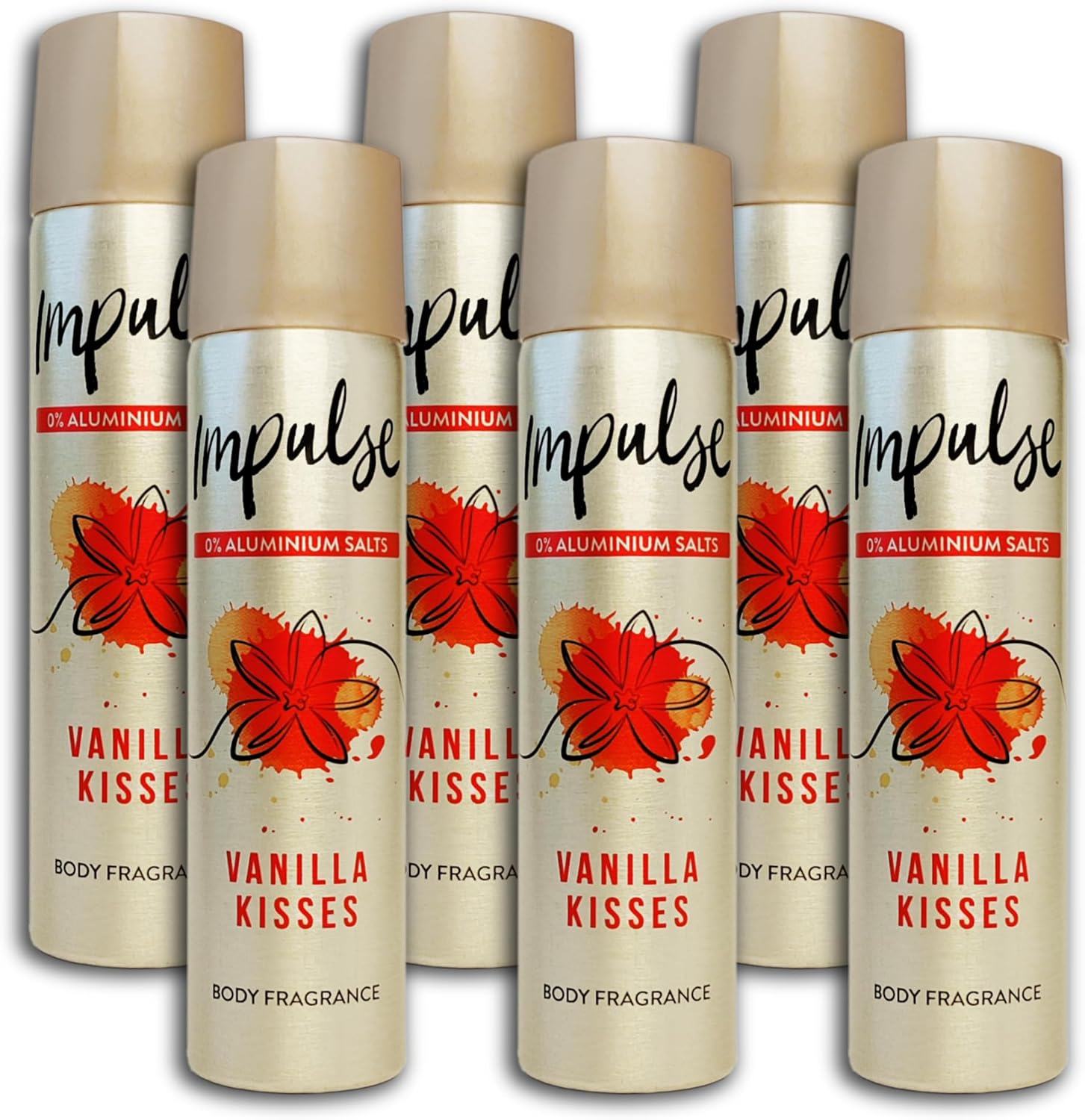 Impulse Vanilla Kisses Deodorant Spray 6 x 75 ml Pack of 6