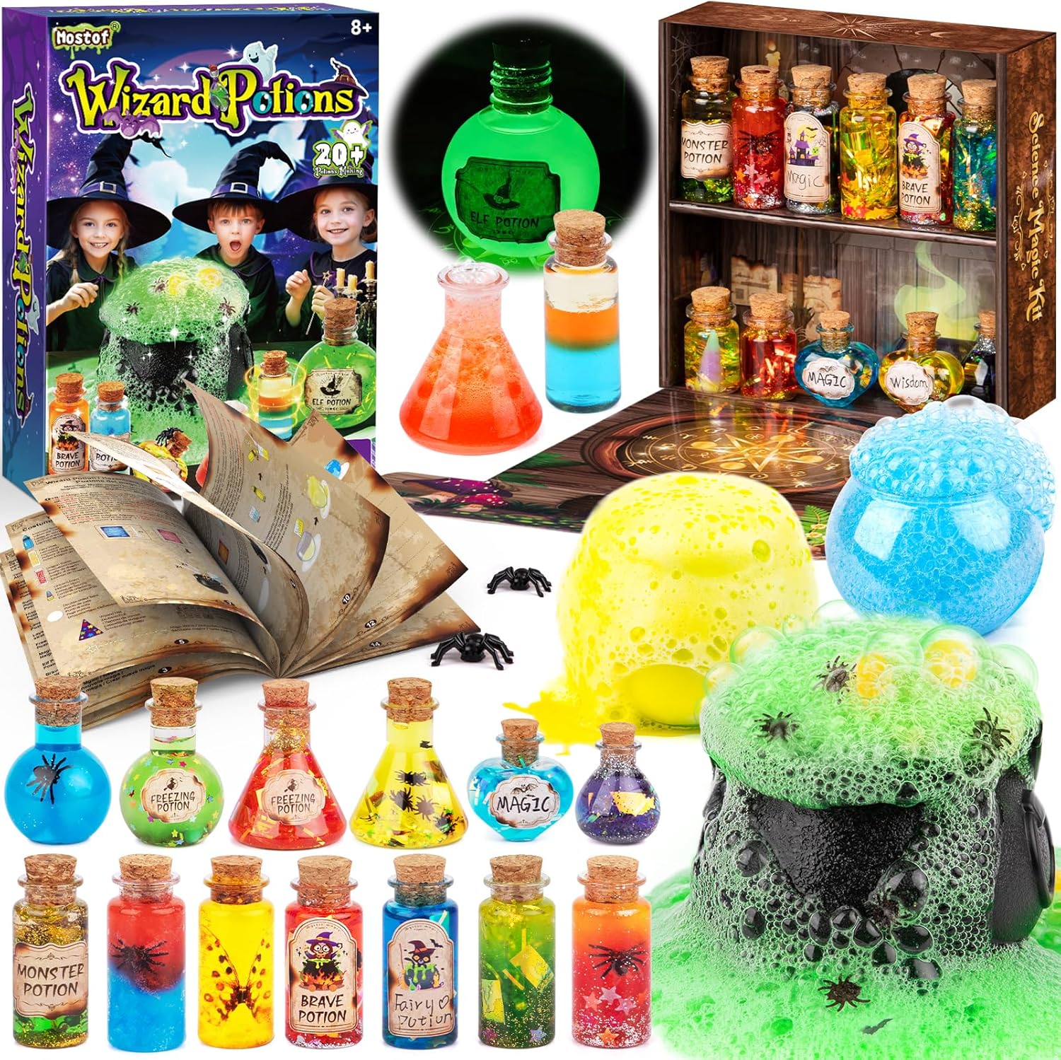 Mostof Wizard Potions Kits for Kids, Mix 20+ Science Magic Experiments Potions with Magic Cauldron, Creative Christmas Birthday Gift Toy for Boys Girls Age 8-12