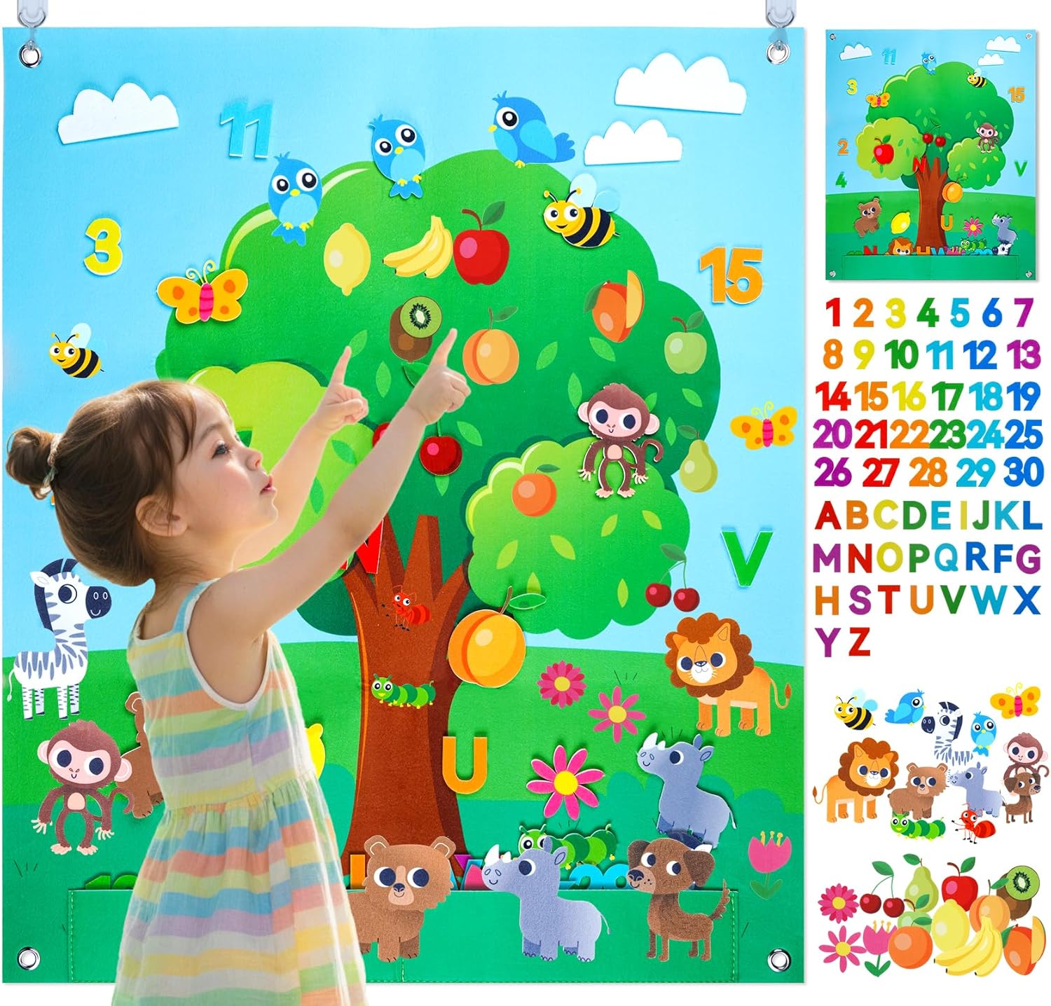 88 PCS Animals Felt Story Board Set, Homewit Fruit Animals Storytelling Flannel Board with Letter Numbers Felt Animals Toys Preschool Educational Interactive Toy for Kids Toddlers 3-7 Years(72 x 60cm)