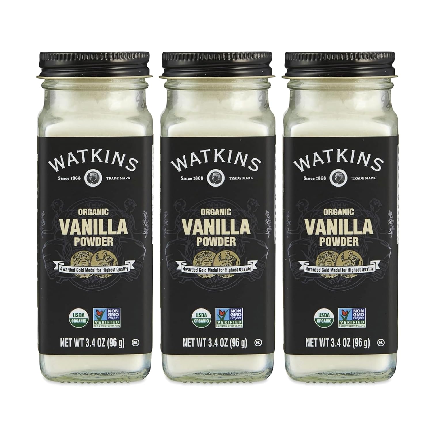 Watkins Gourmet Organic Spice Jar, Vanilla Powder, 3.4 oz. Bottle, 3-Pack