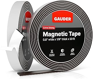 GAUDER Magnetic Tape Extra Strong | Magnetic Strips Extremely Self Adhesive (10' Long x 0.8" Wide x 1/9" Thick) | Magnet Roll