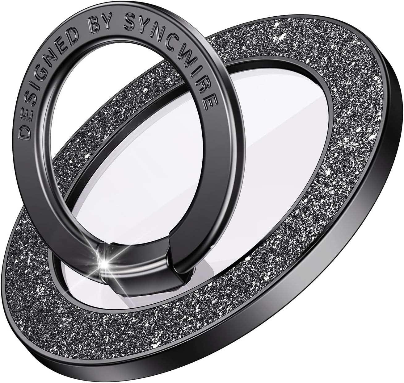 Syncwire Magnetic Phone Grip for MagSafe, Sparkle Phone Ring Holder, Rotatable Kickstand Bling Phone Ring Stand Removable MagSafe Accessories for iPhone 15 Pro Max 14 13 12,Android - Black Diamond