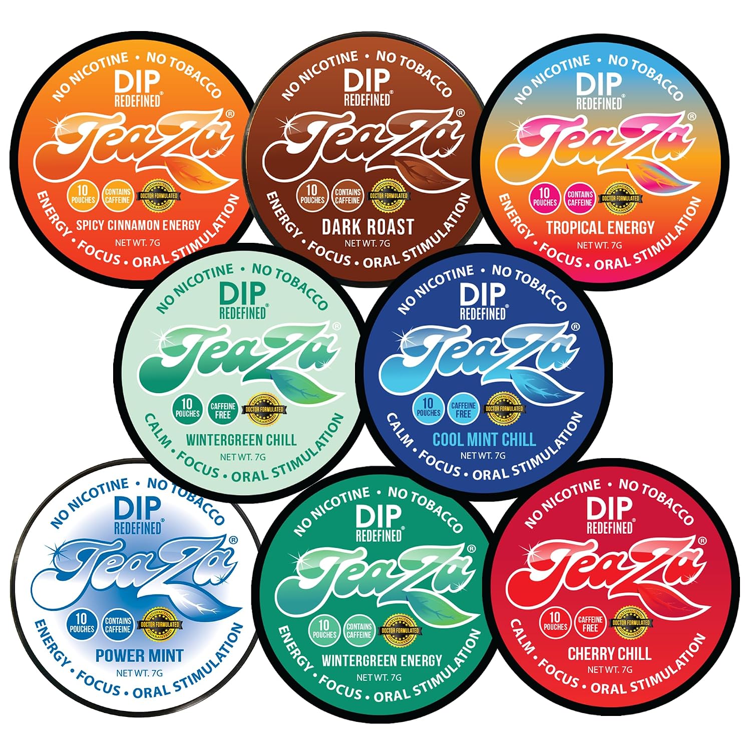 TeaZa Energy Pouches Variety Pack - Nicotine Alternative - 8 Pucks