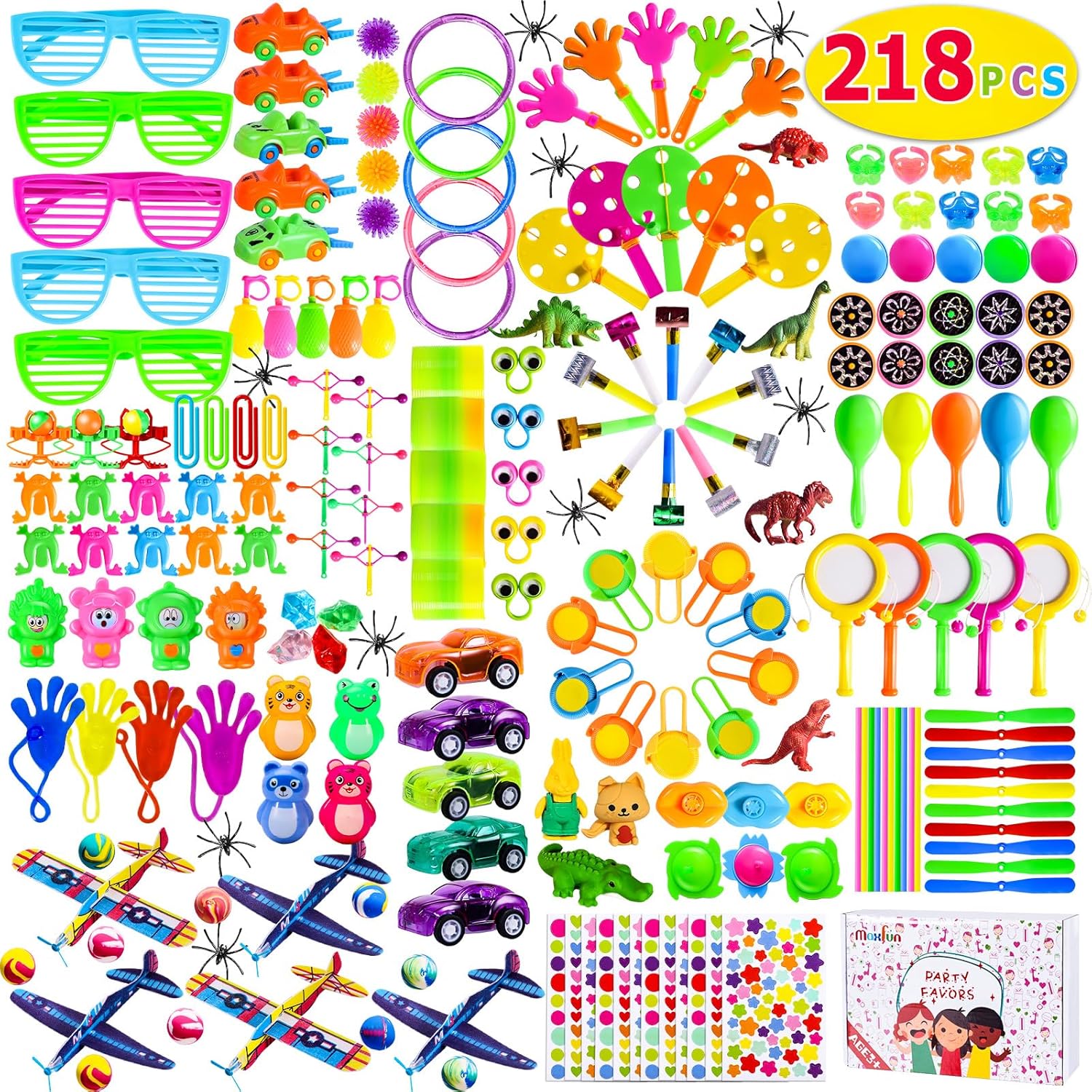 Max Fun 218pcs Party Favors for Kids Bulk Party Toys Assortments Birthday Gift Toys Carnival Prizes Treasure Box Prizes Goodie Bag Fillers Classroom Rewards Pinata Filler Toys