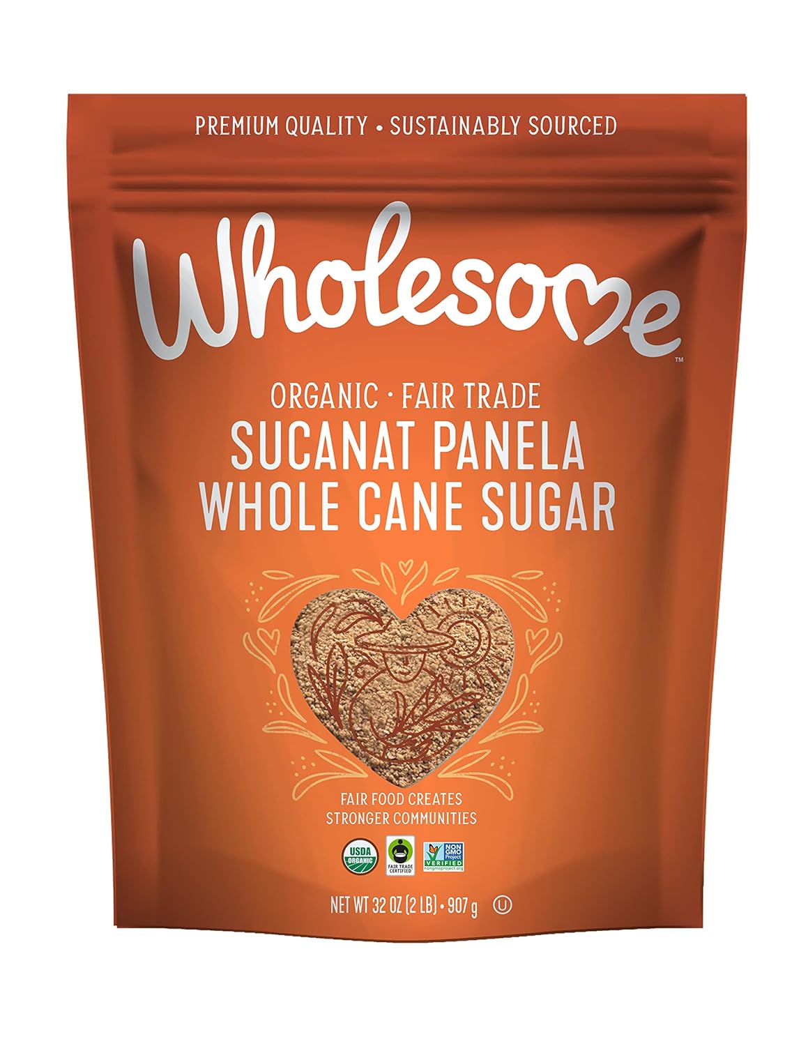 Wholesome Sweeteners 32-Ounce Organic Sucanat Panela Whole Cane Sugar, Fair Trade, Non-GMO Project Verified , Gluten Free & Vegan for Baking, Sprinkling and More, 1 Pack