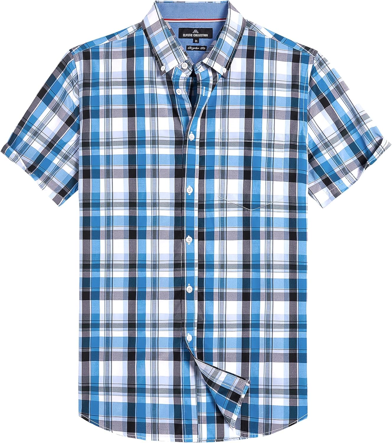 Alimens & Gentle Mens Plaid Short Sleeve Button Down Shirts Cotton Regular Fit Casual Gingham Shirts