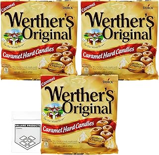 Werther's Original Hard Candy Pack of 3 Bags - 3 Bags of Werthers Original Hard Candy Individually Wrapped (2.65oz) Each - Werther's Original Hard Candy - Bundle with Ballard Products Pocket Bag