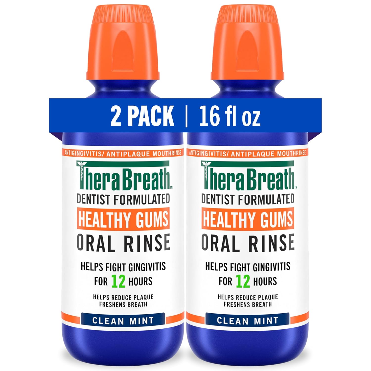 TheraBreath Healthy Gums Oral Rinse, Antigingivitis, Clean Mint Flavor, Dentist Formulated to Help Prevent Gingivitis and Support Gum Health, Alcohol Free, 16 Fl Oz (Pack of 2)