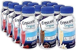 Niro Assortment Ensure Variety Pack | Ensure Original Nutrition Shakes | Milk Chocolate Shake, Vanilla Shake, and Strawberry | Nutritional, Full of Vitamins and Minerals 12 Pack With Niro Travel Beverage Sleeve