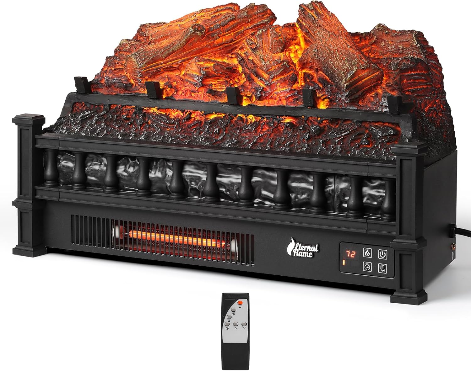 TURBRO Eternal Flame Infrared Electric Fireplace Logs, 23" Infrared Quartz, Remote Control Fireplace Insert Log Heater, Realistic Lemonwood Ember Bed, Thermostat, Timer, 1500W Black