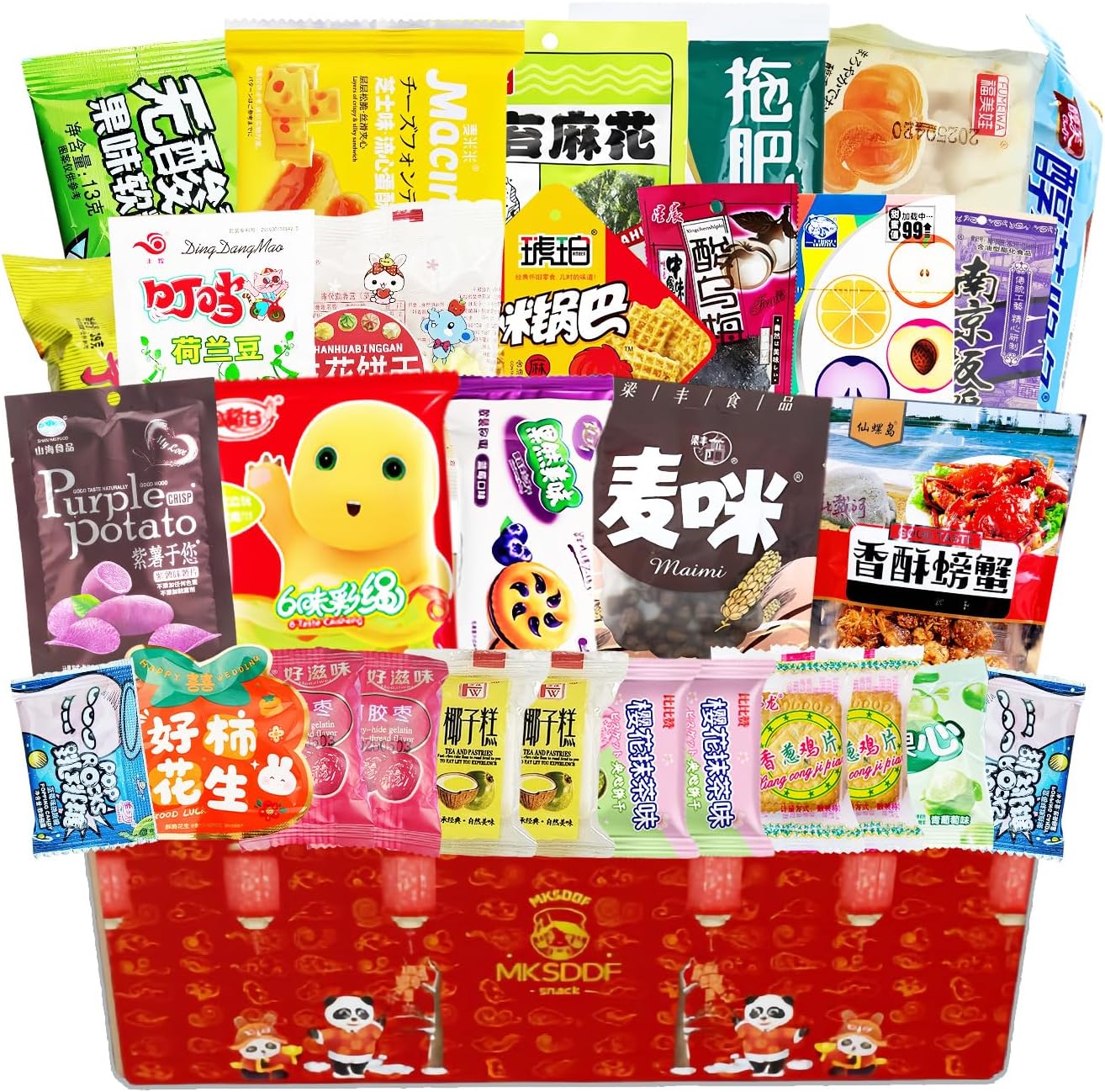 25+ Asian Snack Gift Box (Popping Candy, Gummy, Rice Cakes, Preserved Fruits) | Low-Sugar & Sour Options Spicy, Sweet, Salty| Party, Childhood Nostalgia,Holiday Birthday Corporate Gifts Hamper
