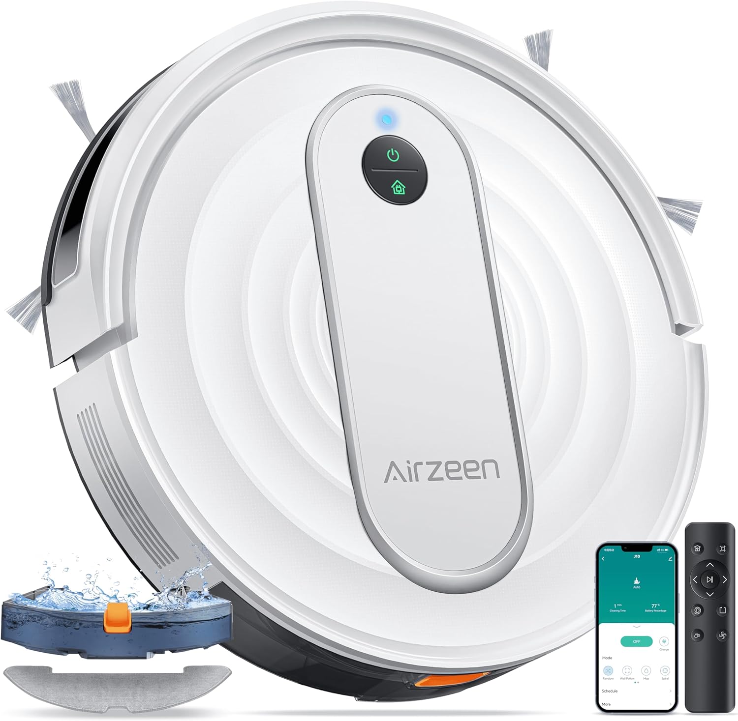 Airzeen Robot Vacuum Cleaner with Mop 4000Pa, Smart Navigation, Sweep/Vacuum/Mop 3-in-1, J10 Robotic Vacuum with Auto Carpet Boost, 3-inch Slim, WiFi/APP/Alexa/Remote, for Pet Hair Hard Floor Carpet