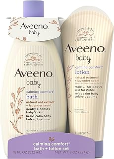 Aveeno Baby Calming Comfort Bath & Lotion Set, Nighttime Baby Skin Care Products with Natural Oat, Lavender & Vanilla Scents, Paraben-, Phthalate- & Phenoxyethanol-Free, 2 Items