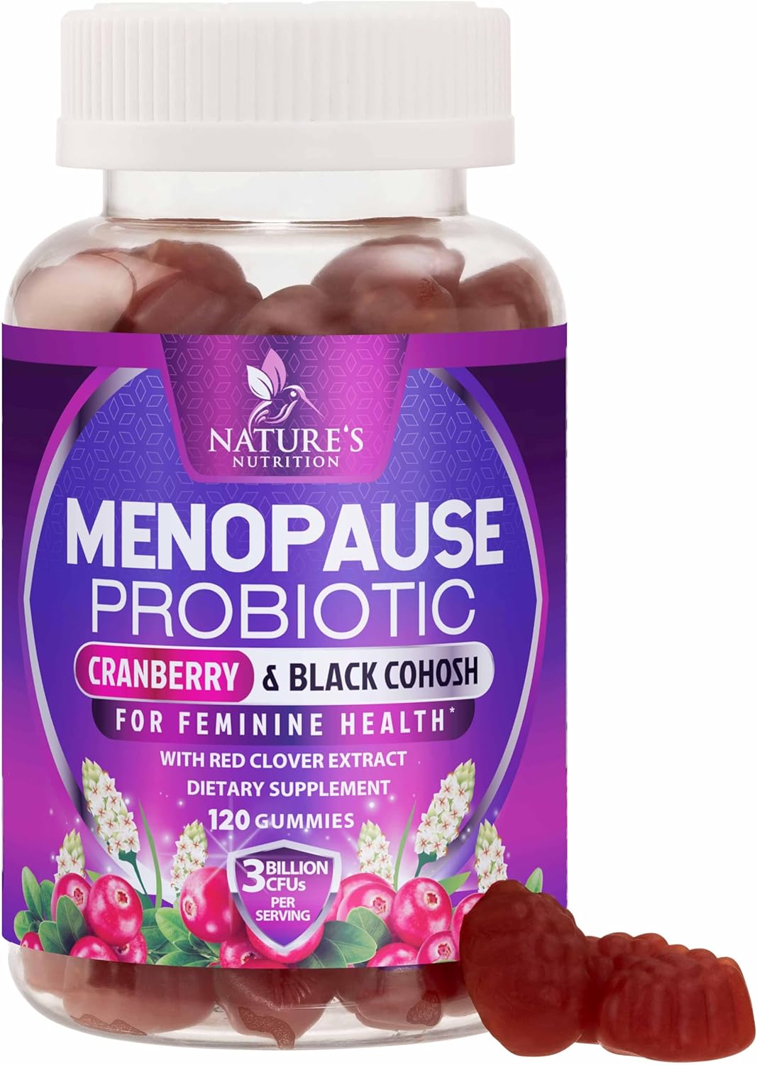 Menopause Probiotic for Women Gummy with Cranberry, 3 Billion CFU Natural Menopause Relief for Hot Flashes, Night Sweats, PH Balance, Vaginal Health, Immune Support, Probiotic Supplement - 120 Gummies