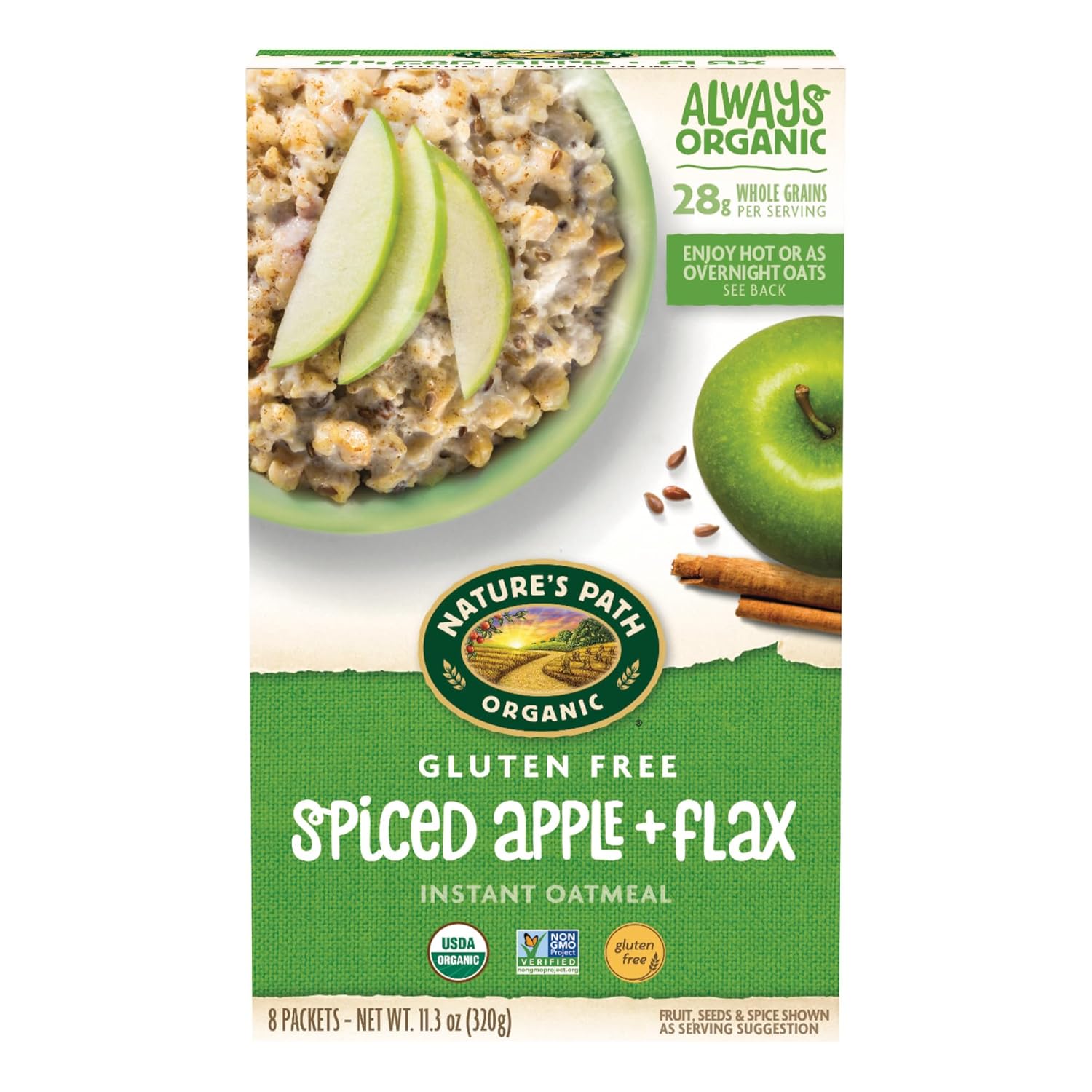 Nature's Path Organic Spiced Apple + Flax Oatmeal, 11.3 oz (Pack of 6), Gluten Free, Non-GMO
