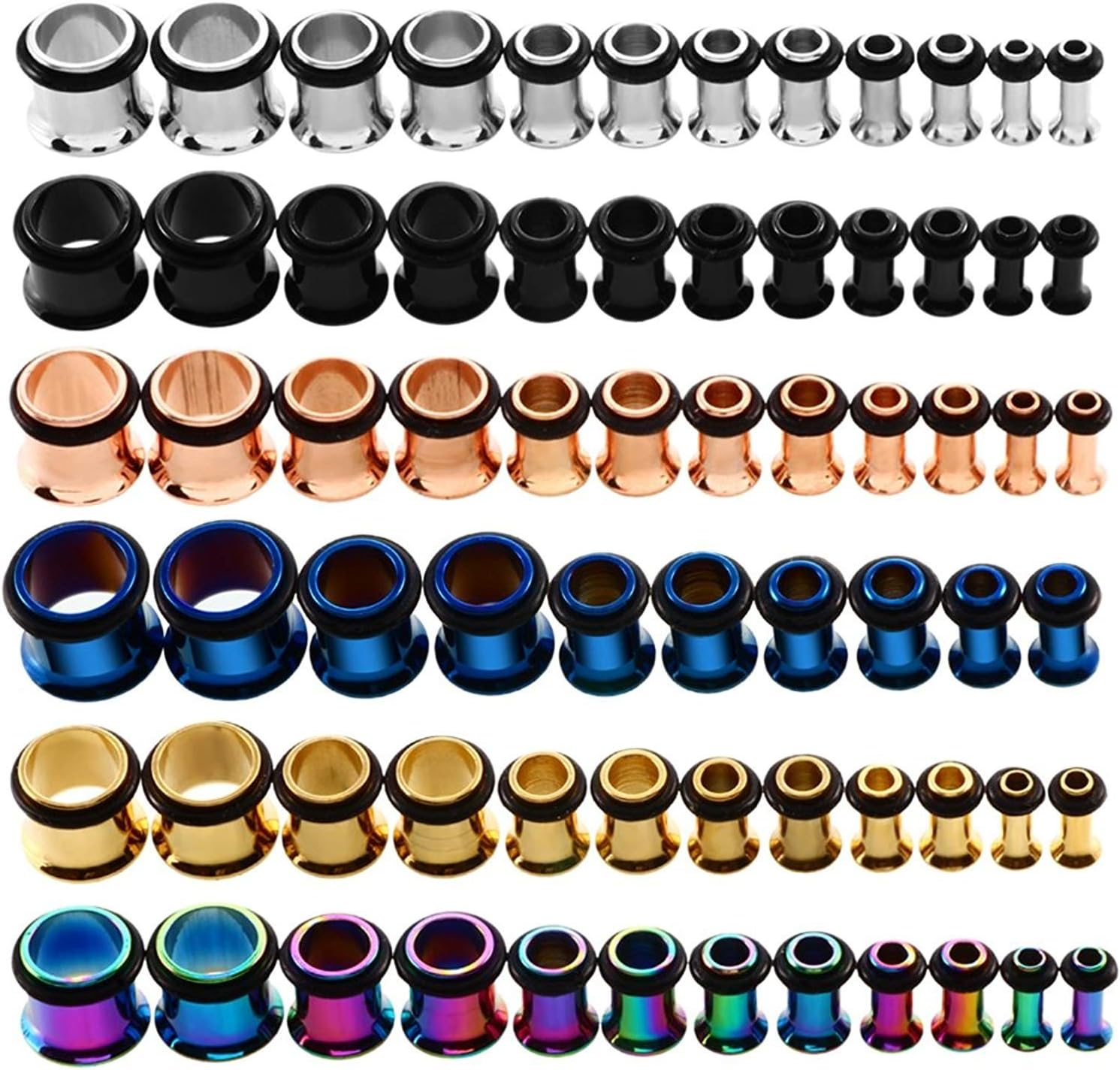 KUBOOZ 9 Pairs Stainless Steel Single Flare Ear Plugs Kit Tunnels Gauges Stretcher Piercings Unisex Size 14G-00G