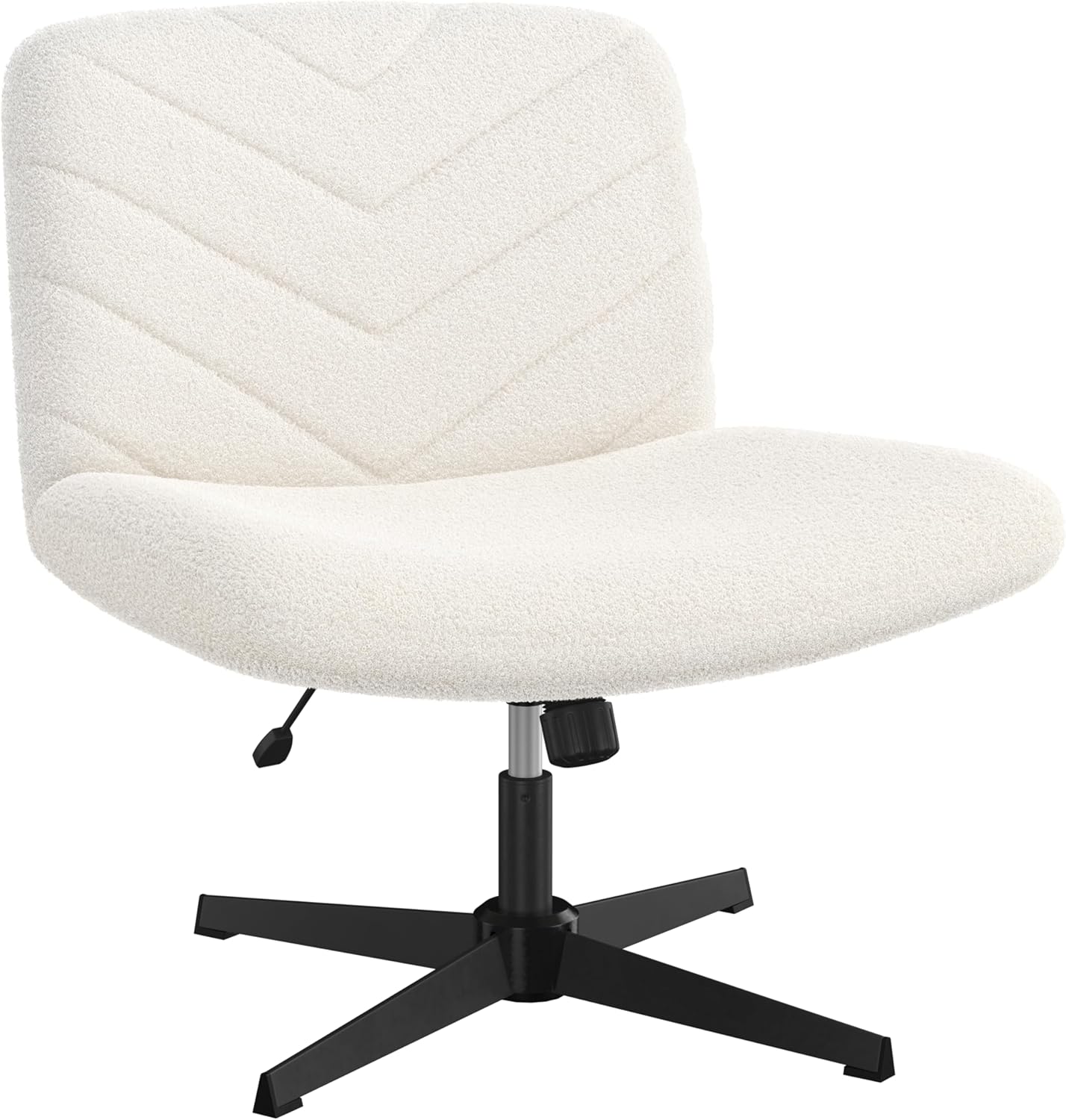Yaheetech Wide Seat Cross Legged Office Chair, Adjustable Armless Office Chairs with No Wheels, Vanity Chair Criss Cross Chair Swivel Computer Chairs, Ivory
