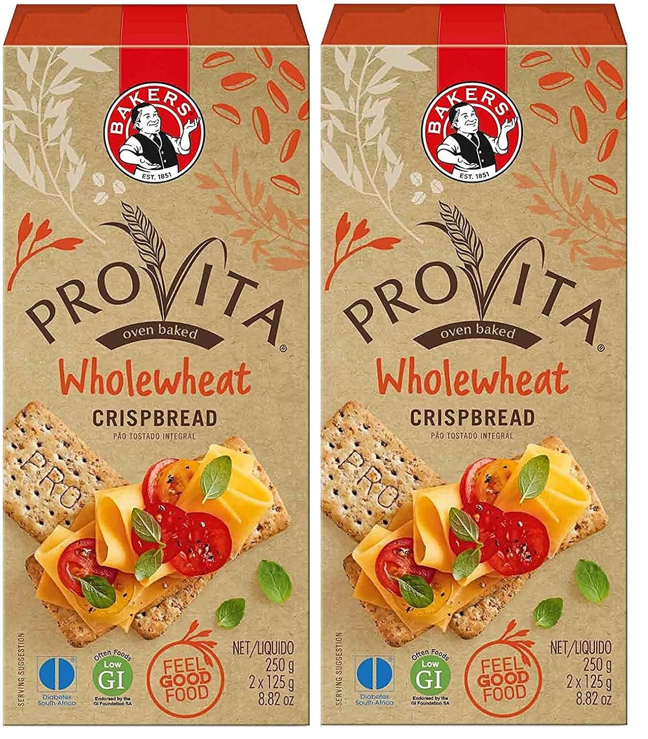 Bakers Provita Original Wholewheat Crispbread 250g (18 oz)| High Fibre | Keto friendly (Pack of 2)