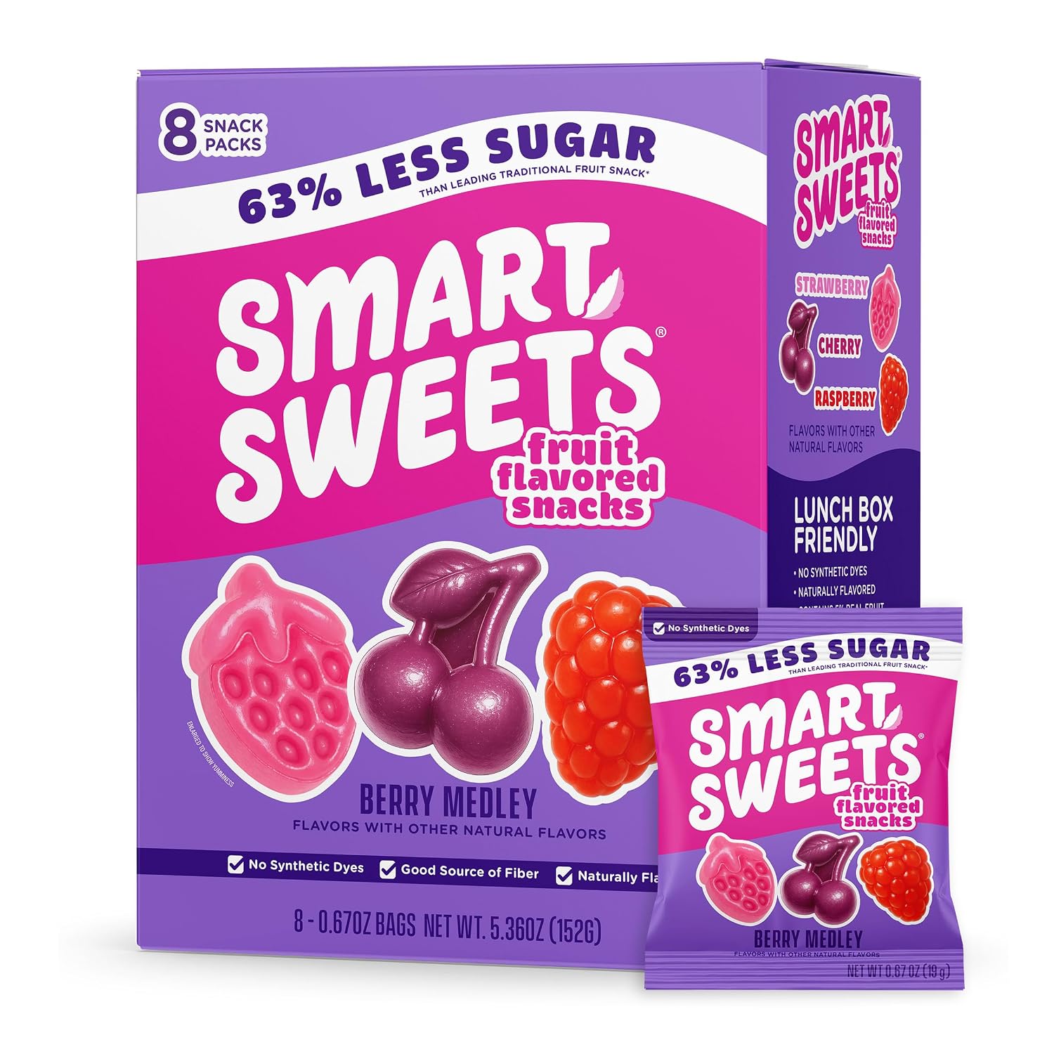 SmartSweets Berry Medley Flavored Snacks, Gummy Candy, 0.78oz Packs,8 Count
