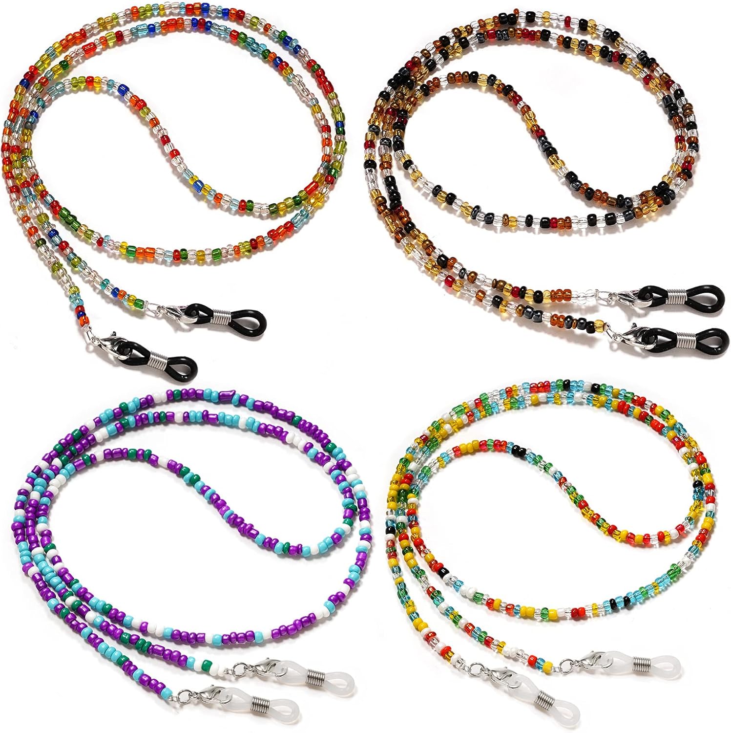 BILIONE 4Pcs Beaded Eyeglass Chains for Women & Girls, Sunglass Holder Strap Around Neck, Acrylic Glasses Hanger Keeper