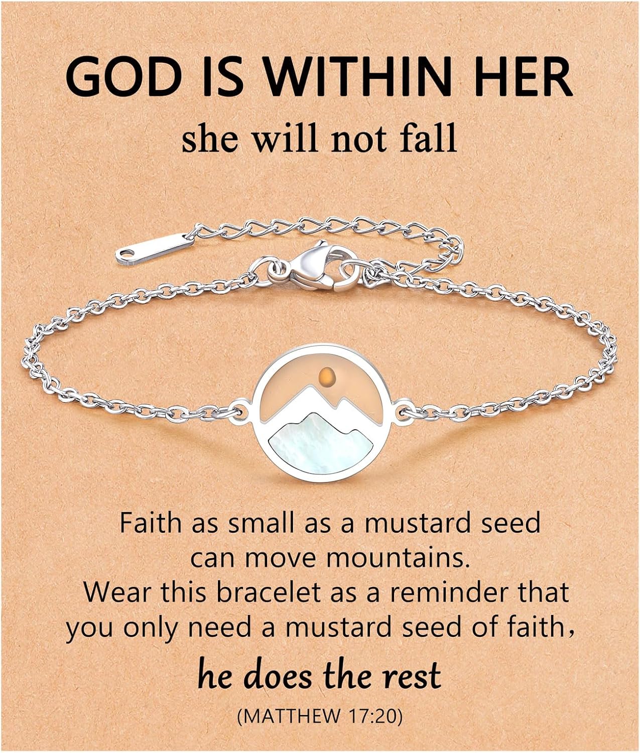 Silver/Gold Move Mountains-Mustard Seed Link Bracelet Catholic Christian Easter Christmas Birthday Gifts for Women Her