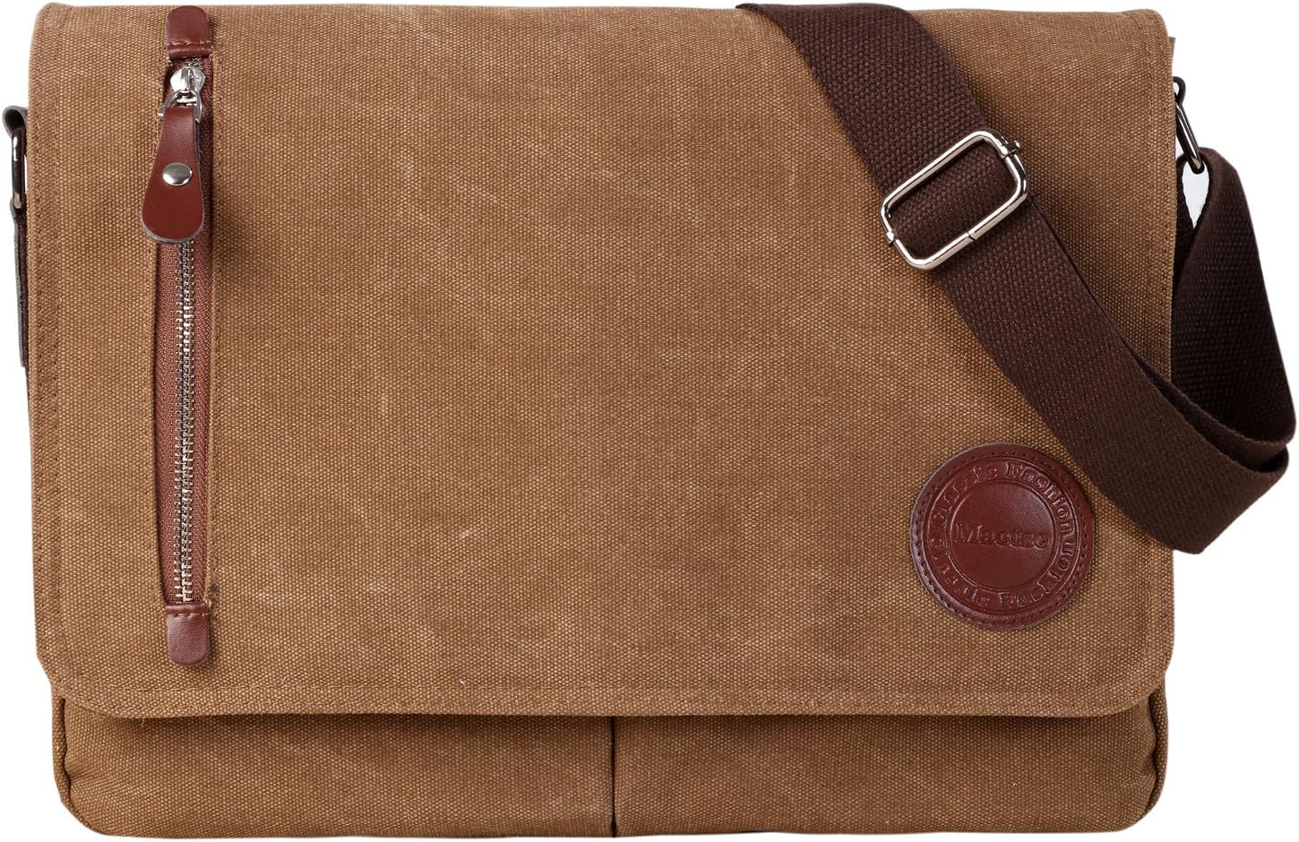 Vintage Canvas Satchel Messenger Bag for Men Women,Travel Shoulder bag 13.5" Laptop Bags Bookbag (Coffee)