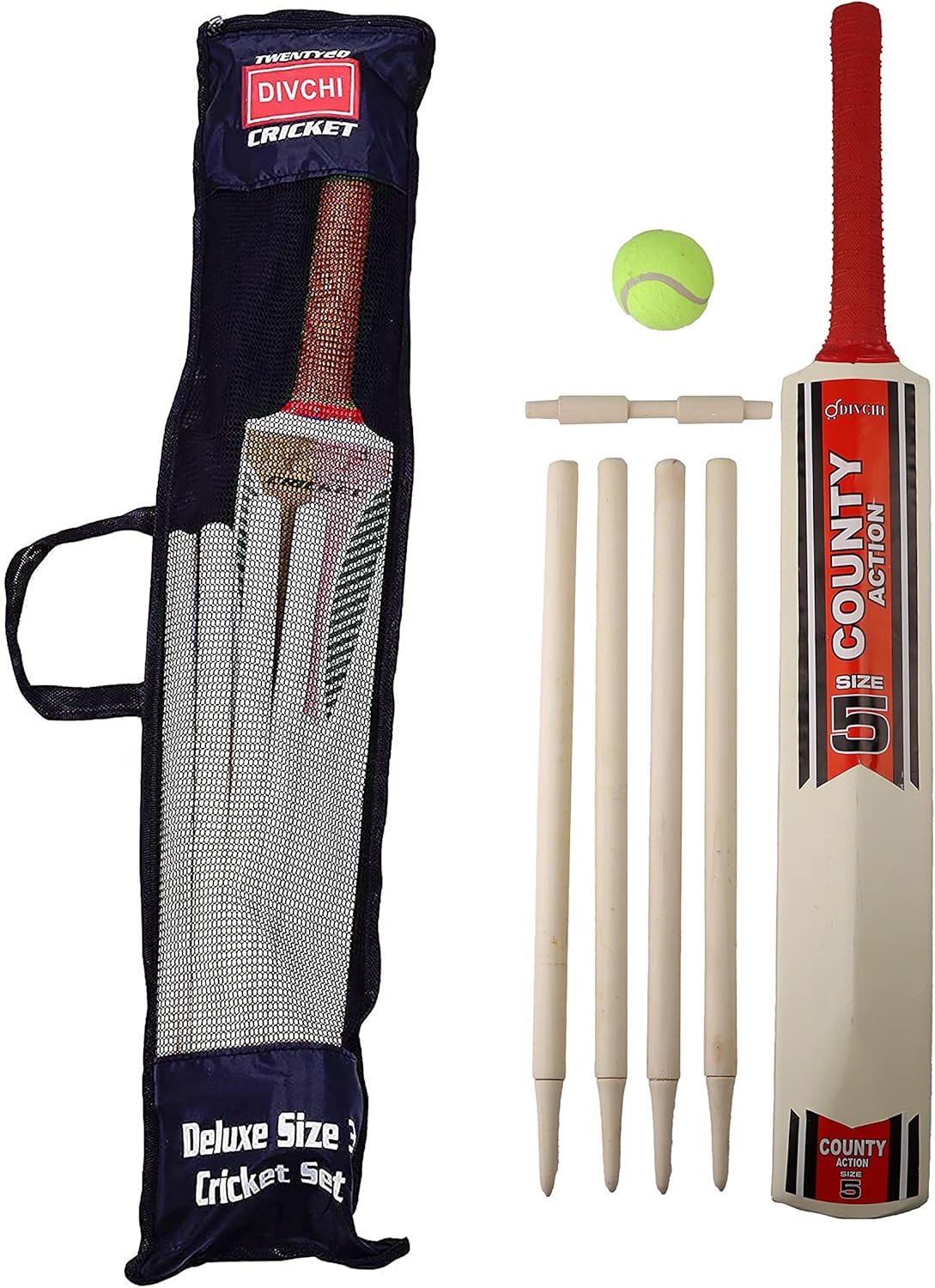 DIVCHI Cricket Set in Mesh Carry Bag, available in size 3, 5 Suitable for approximate ages 8-12 years