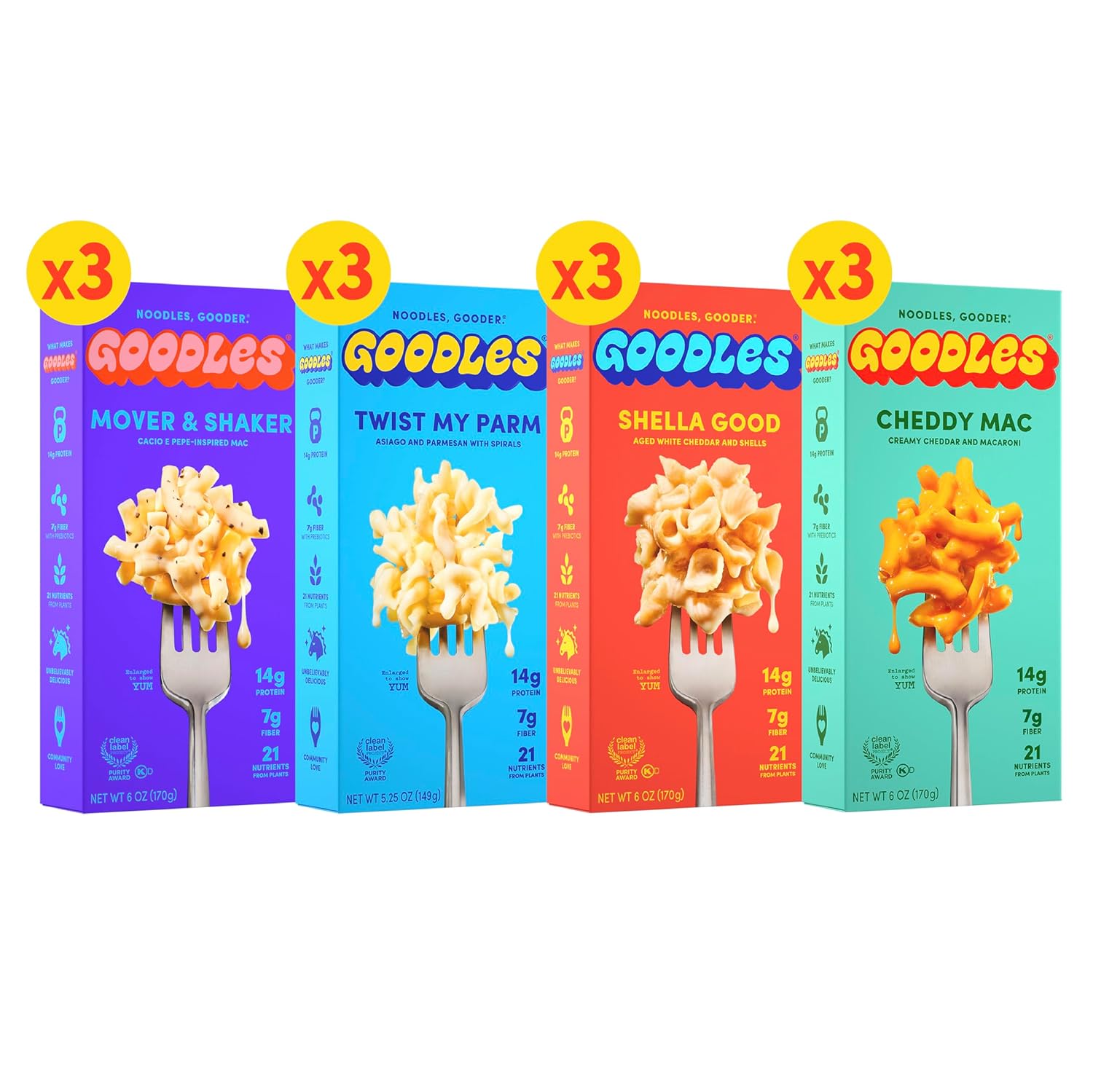GOODLES Mac & Cheese Assortment 12 Pack, Made w/REAL Cheese!, 14g Protein