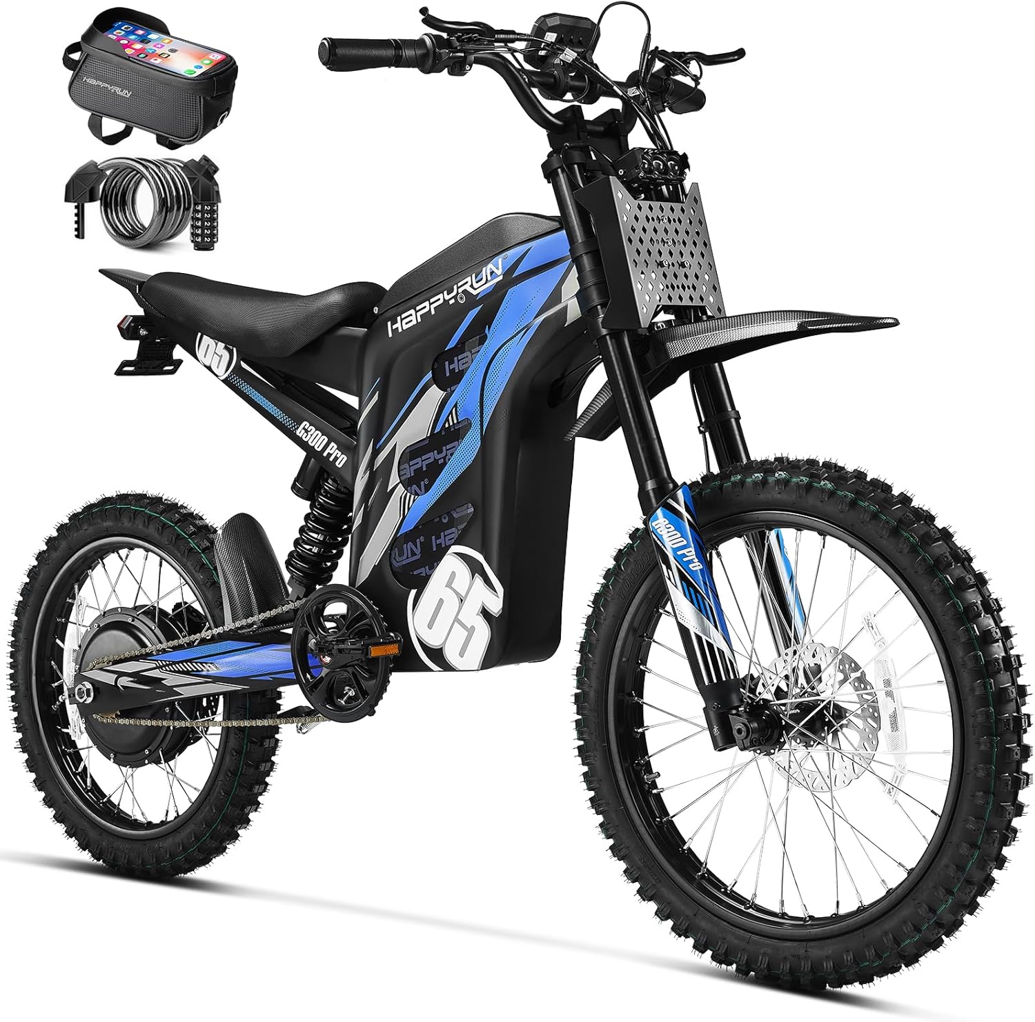 HAPPYRUN G300 Pro Electric Dirt Bike for Adults, 72V 30Ah Battery, 6500W Motor, 50 MPH Speed, 70 Mile Range, 350 Lbs Load Capacity, Hydraulic Brakes Black (Orange)