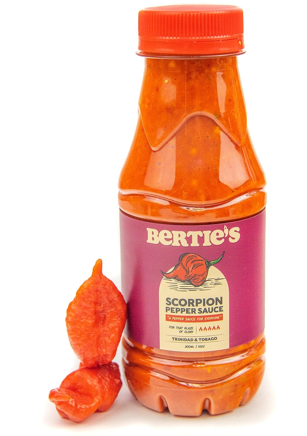Bertie's Trinidad Scorpion Pepper Sauce (10 Oz/300ml) | Strong Flavour And Insane Heat