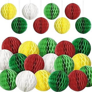 Watersay 30 Pcs 3 Inch Christmas Paper Honeycomb Balls DIY Christmas Honeycomb Ball Decoration Colorful Hanging Tissue Pom Poms Flower Ball Art for Birthday Wedding Xmas Home Decor(Classic Color)