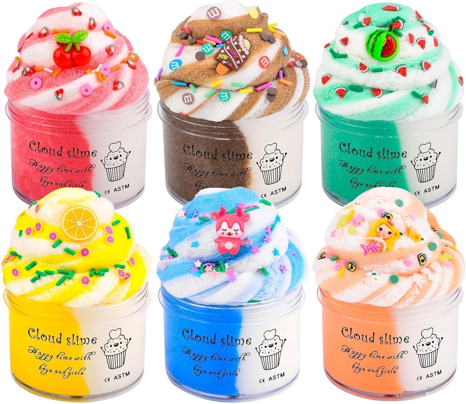 Kids Cheap Fluffy Cloud Making Slime Kit 6 Pack Boxed, Soft, Non-Sticky, Scented, Boys Girls Crunchy Slime for 6-12, Party Favor Gifts, Toy Slime Supplies for Kids, Birthday, Bag Fillers