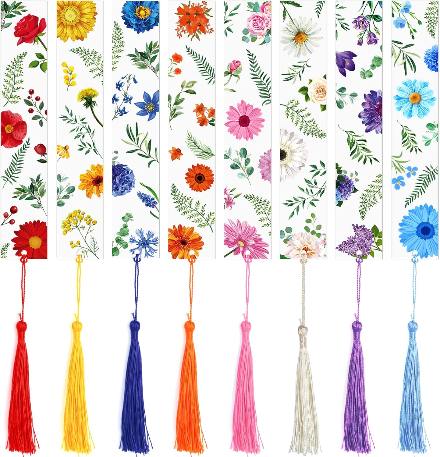 8 Pieces Flower Acrylic Bookmarks with Colorful Tassels Floral Transparent Acrylic Bookmarks Book Page Marker for Women, Teacher, Student, Kids, Book Lovers Reader, Writer, Student