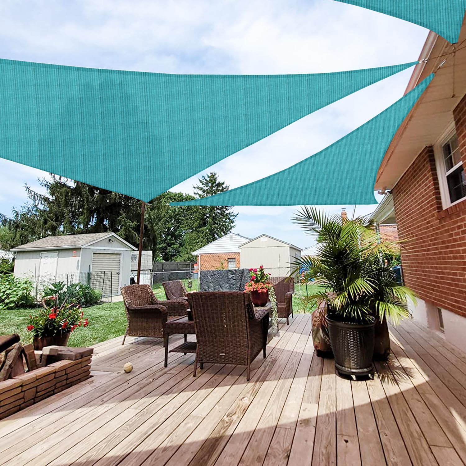 Patio Paradise 16' x 16' x 16' Sun Shade Sail Triangle Canopy Shade Cloth Fabric Sunlight Block Patio Pergola Cover HDPE Deck Awning for Outdoor Backyard Roof Shading, Turquoise